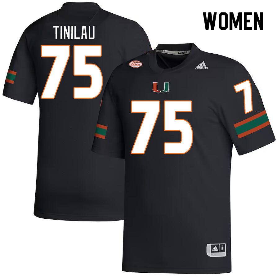 Women #75 Frankie Tinilau Miami Hurricanes College Football Jerseys Stitched Sale-Black